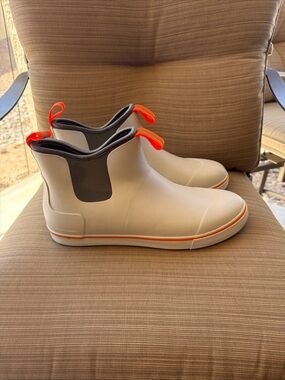 Gray Waterproof Rubber Wading Boots  Orange Pull Tabs for Fishing Size 14 New